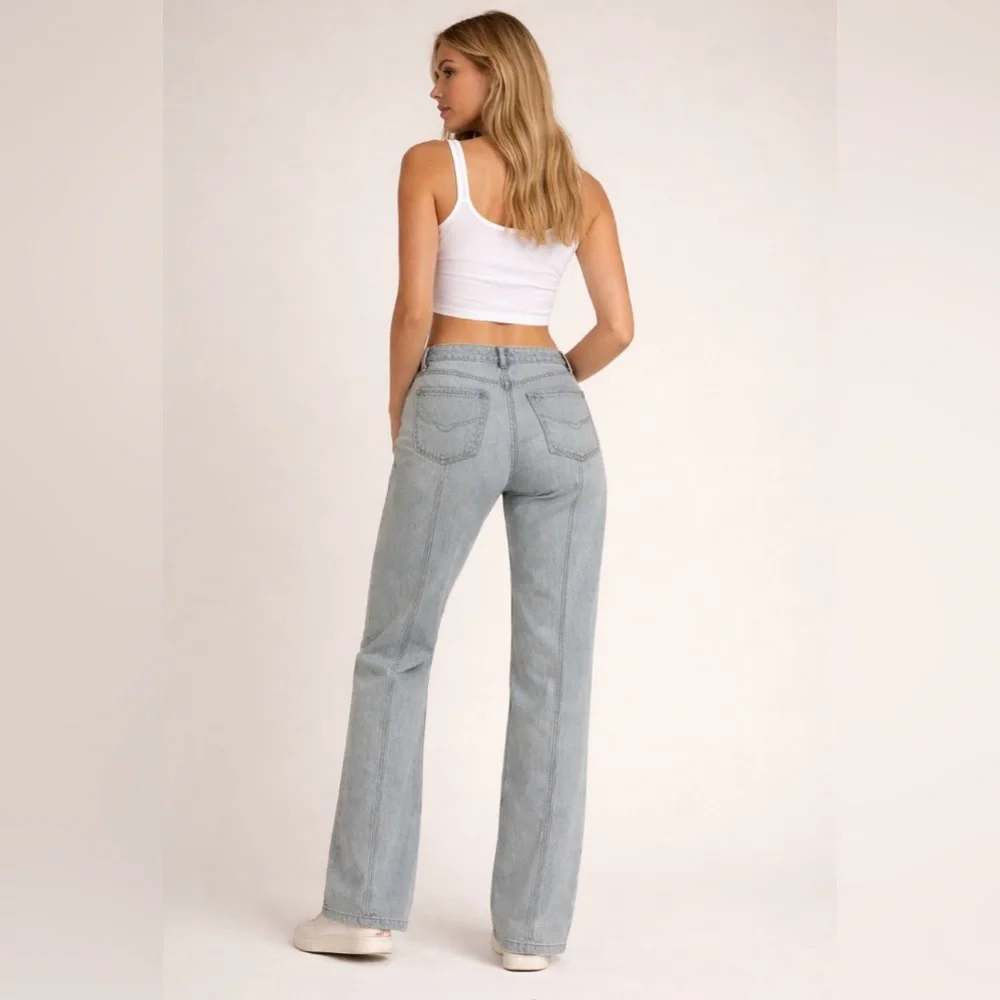 Vintage Harley Davidson 90’s #1 Patch Light Wash Blue Biker Y2K Jeans Size 14 - Picture 2 of 16